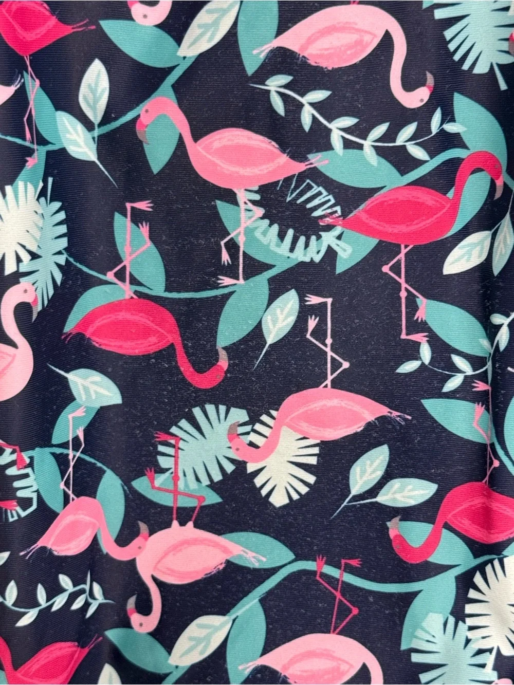 Girls Navy One-Piece Swimsuit with Pink & Teal Flamingo Print